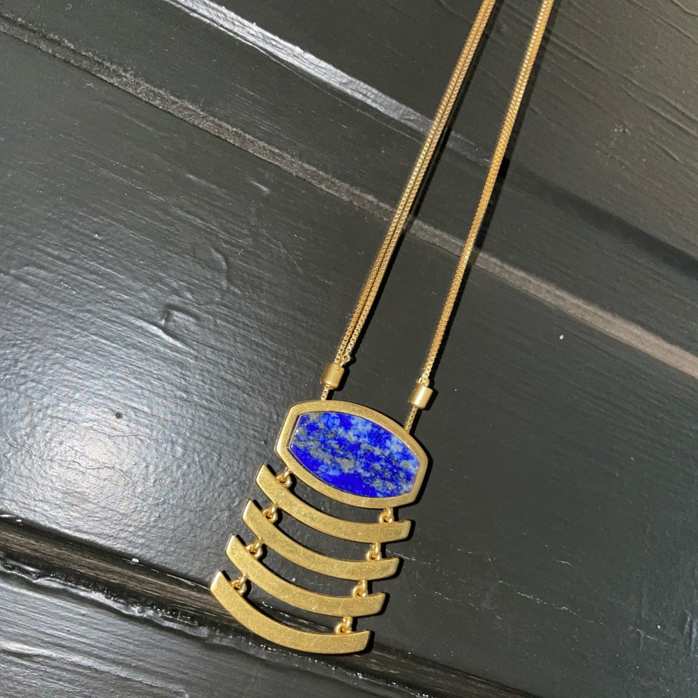 Madewell Gold Adjustable Pendant Necklace with Blue Stone & Layered Detail